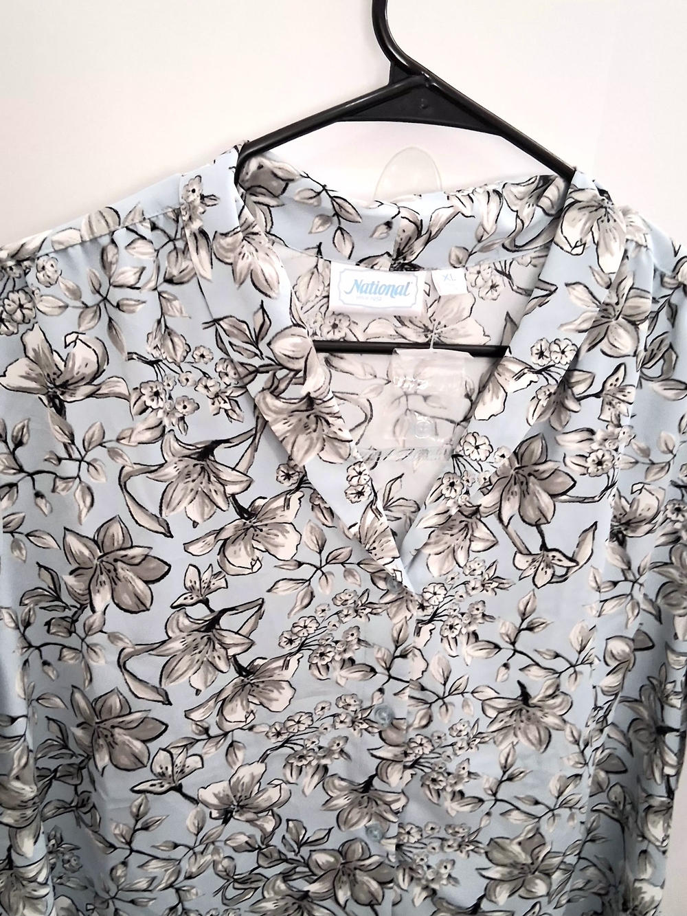 NATIONAL Light Blue Floral Hawaiian Women Shirt SIZE XL - Picture 3 of 6